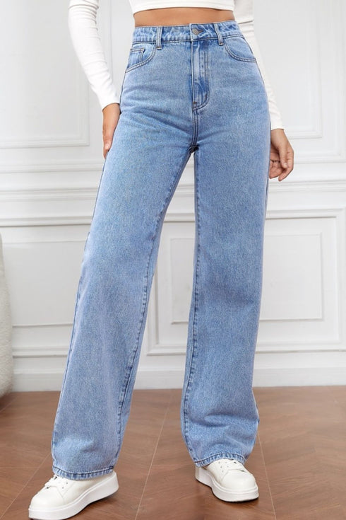 'Meadow' High Waist Straight Jeans - Celes Fashion